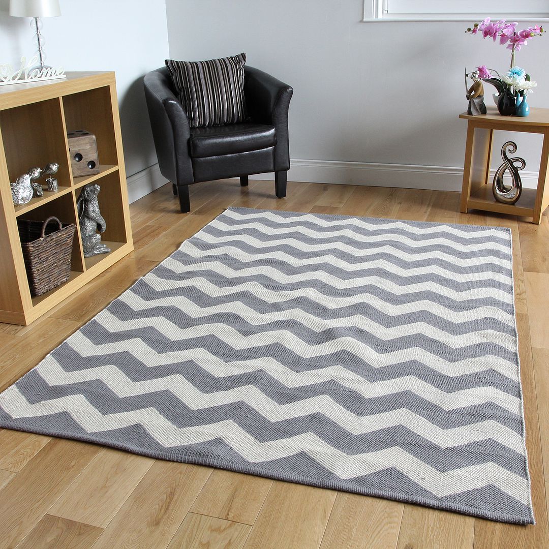 Grey Chevron Flatweave Modern Rugs Small Large Easy Clean Hand Woven Cotton Rug eBay